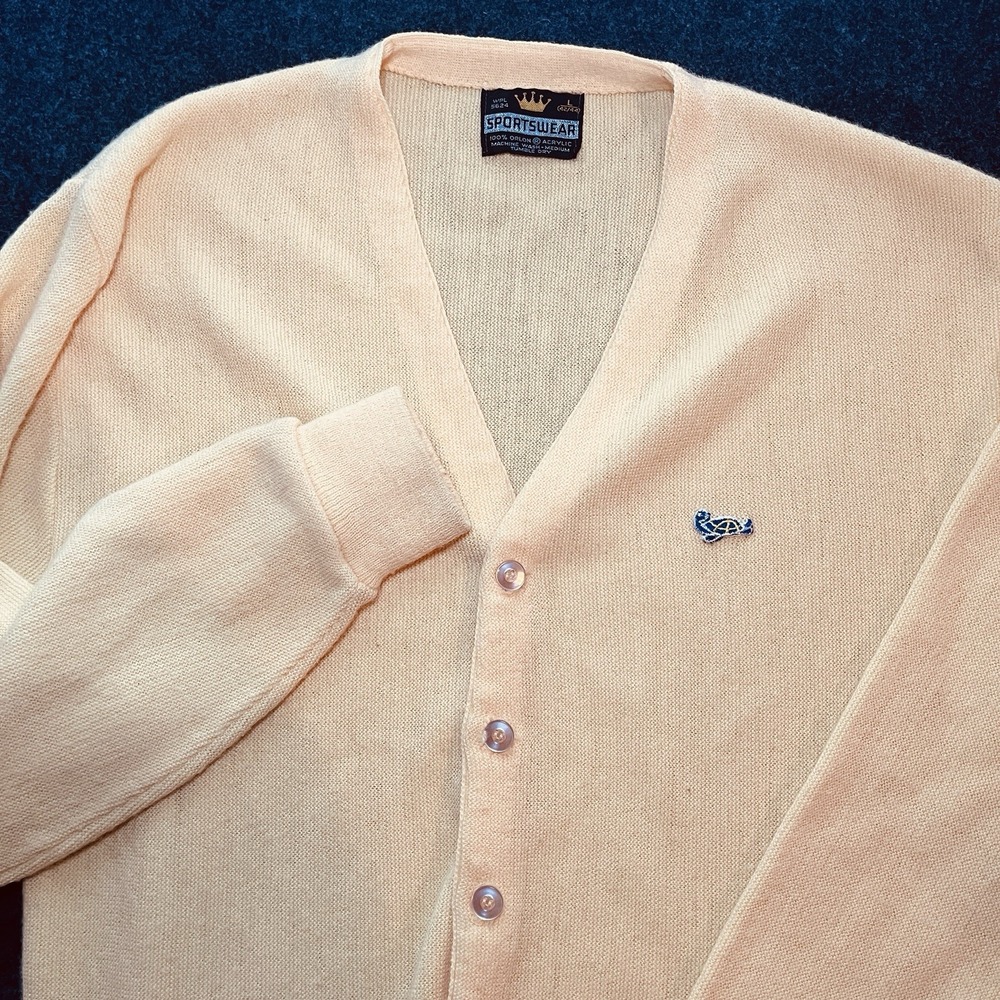 Vintage Yellow Grandpa Sweater Cardigan Sportswear Acrylic‎ Mens L
